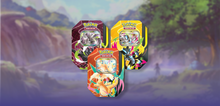 Drei Pokémon TCG Mega Forces Tins mit Dragoran, Darkrai und Zeraora