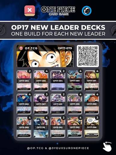 One Piece TCG OP-17 Leader-Deck-Übersicht mit verschiedenen Deck-Builds