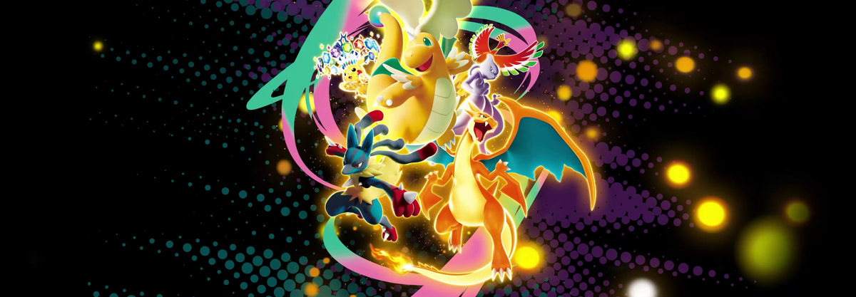 Pokémon Mega-Entwicklung Erhabene Helden Banner mit Mega-Glurak in leuchtenden Farben